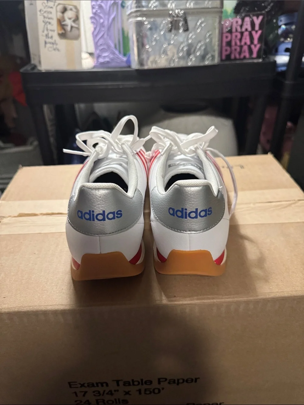adidas Men's White Sneakers with Red Stripes